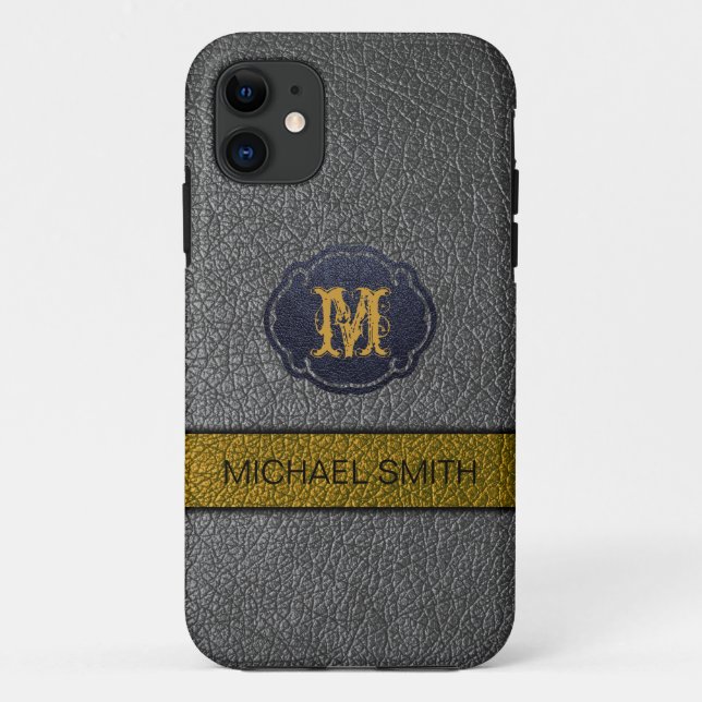 Funda De Case-Mate Para iPhone Oro y cuero gris (Reverso)