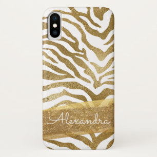 Funda Para iPhone X Oro y estampado de animales blanco con purpurina