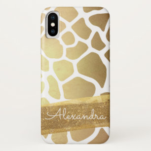 Funda Para iPhone X Oro y modelo animal blanco con purpurina del oro