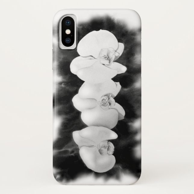 Funda De Case-Mate Para iPhone Orquídea blanca negra pintando flores tropicales (Reverso)
