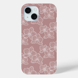 Funda Para iPhone 15 Orquídea lineal | Rosa polvoriento botánico elegan