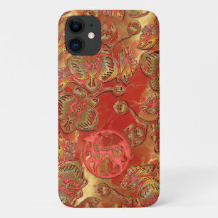 Funda Para iPhone 11 Orquídea Roja y Dorada Año Nuevo Chino Caballo Lun