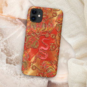 Funda Para iPhone 11 Orquídea Roja y Dorada Año Nuevo Chino Serpiente L
