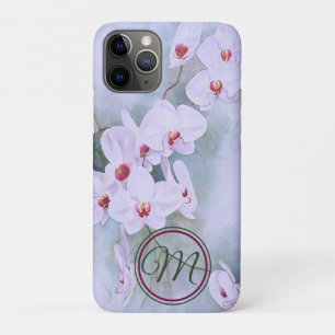 Funda Para iPhone 11 Pro Orquídeas blancas Centros rosados Monograma acuare