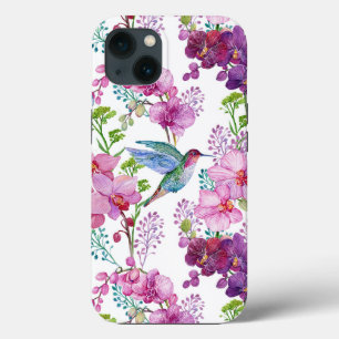 Funda Para iPhone 13 Orquídeas con colibrí