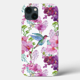 Funda Para iPhone 13 Orquídeas Con Hummingbird