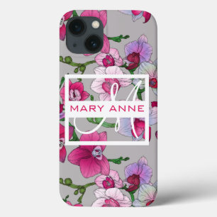 Funda Para iPhone 13 Orquídeas rosas en flor Agregar su nombre