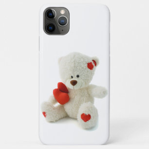Funda Para iPhone 11 Pro Max Osito de peluche blanco esponjoso con un corazón