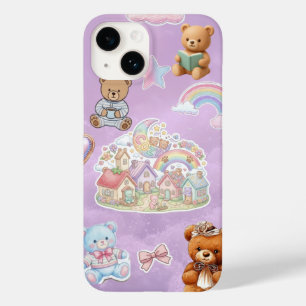 Funda Para iPhone 14 De Case-Mate Osito Teddy Kawaii Rosa Púrpura Pastel Estético