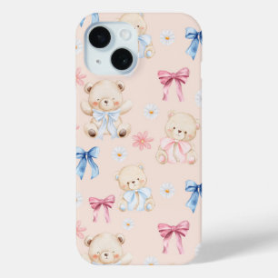 Funda Para iPhone 15 Ositos de peluche con lazo femenino Patrón continu