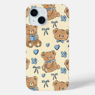 Funda Para iPhone 15 Ositos Marrones Adorables Dibujados a Mano Patrón