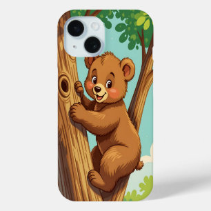 Funda Para iPhone 15 Oso cachorro lindo subiendo un árbol