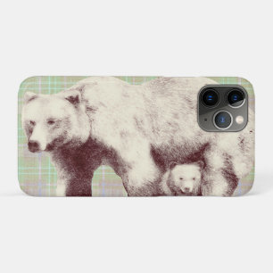 Funda Para iPhone 11 Pro Oso de Cuadros Verde Salvia Neutral