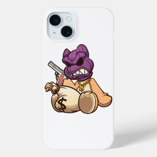 Funda Para iPhone 15 Mini oso de peluche con máscara de esquí y con una pist