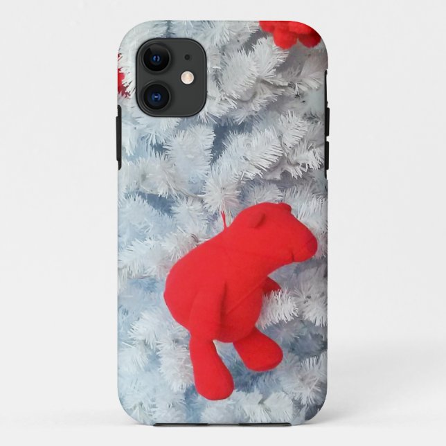 Funda De Case-Mate Para iPhone Oso de peluche rojo en árbol de Navidad (Reverso)