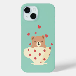 Funda Para iPhone 15 Oso de peluche sonriente acogedor en taza de té de