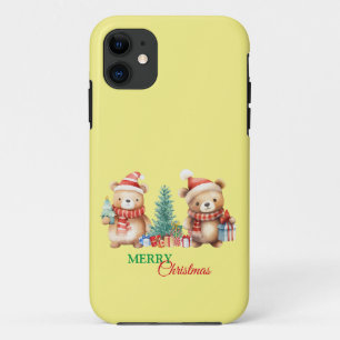 Funda Para iPhone 11 Oso de peluche verde rojo Santa Merry Fiesta navid
