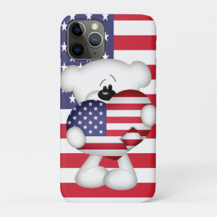 Funda Para iPhone 11 Pro Oso de Teddy y el gran corazón de la bandera de lo