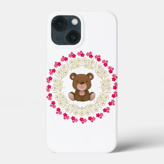 Funda Para iPhone 13 Mini Oso lindo en una corona floral