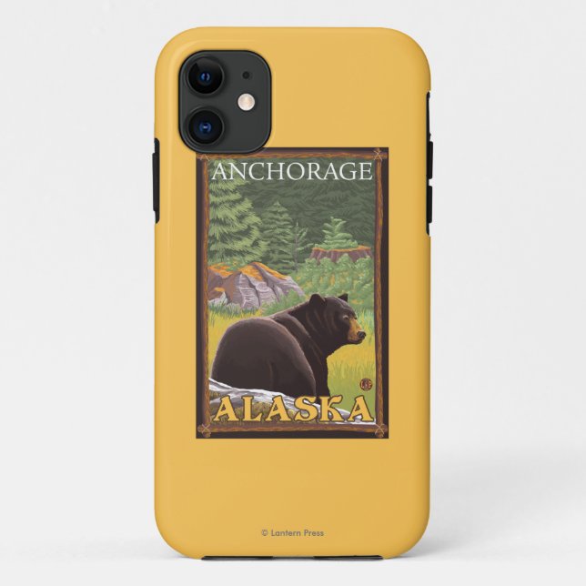Funda De Case-Mate Para iPhone Oso negro en el bosque - Anchorage, Alaska (Reverso)