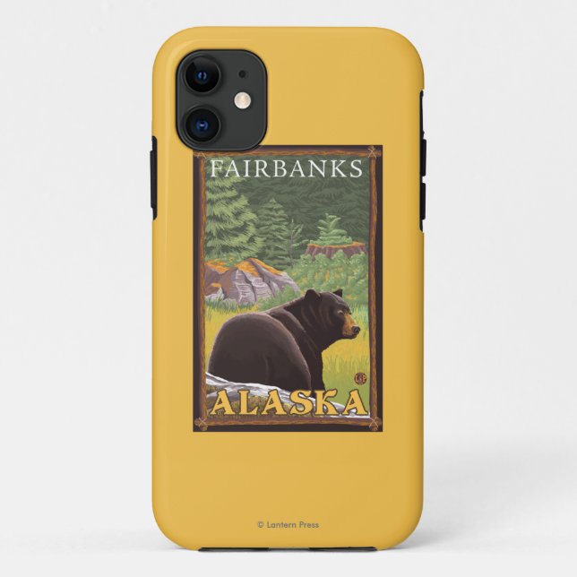 Funda De Case-Mate Para iPhone Oso negro en el bosque - Fairbanks, Alaska (Reverso)