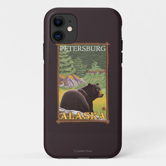 Funda De Case-Mate Para iPhone Oso negro en el bosque - Petersburgo, Alaska (Reverso)