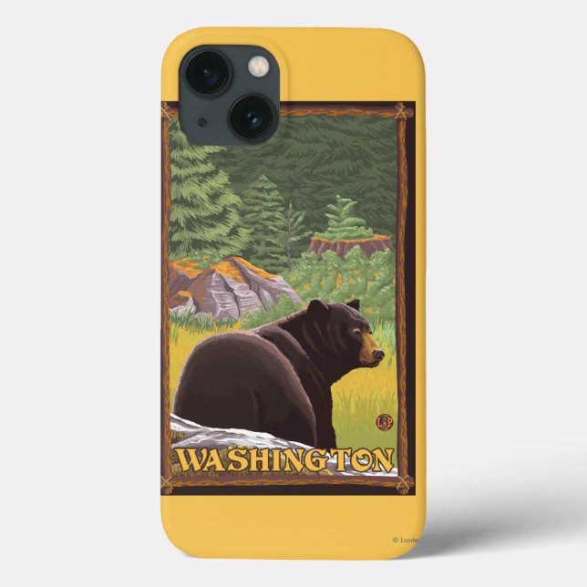 Funda De Case-Mate Para iPhone Oso Negro en el bosque - Washington (Reverso)