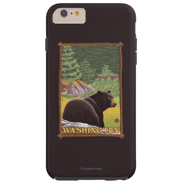 Funda De Case-Mate Para iPhone Oso Negro en el bosque - Washington (Reverso)
