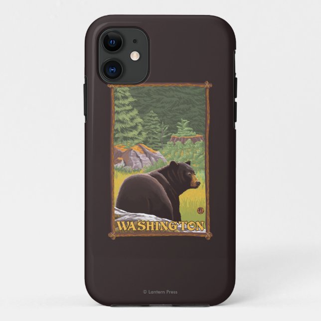 Funda De Case-Mate Para iPhone Oso Negro en el bosque - Washington (Reverso)