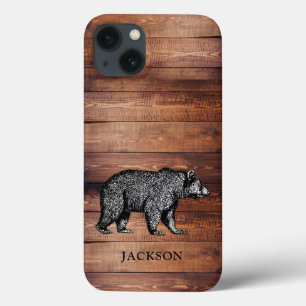 Funda Para iPhone 13 Oso Rústico Personalizado de Caminata de Madera