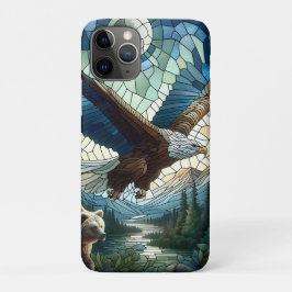 Funda Para iPhone 11 Pro Oso y águila mosaicos en las montañas