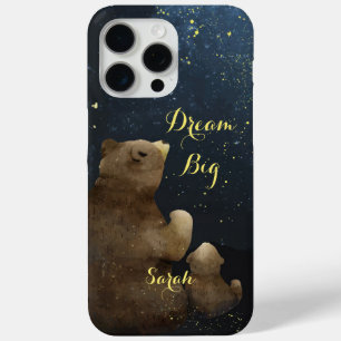 Funda Para iPhone 15 Pro Max Oso y cría de acuarela Sueña en Grande bajo las es
