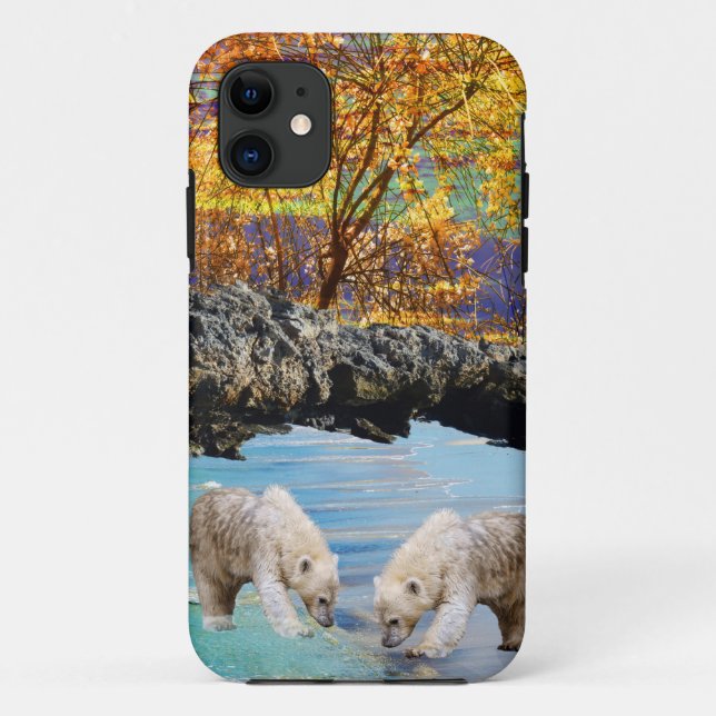 Funda De Case-Mate Para iPhone Osos Polares Jóvenes Curiosos, (Reverso)