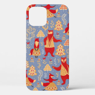 Funda Para iPhone 12 Osos y zorros bailarines en un bosque mágico