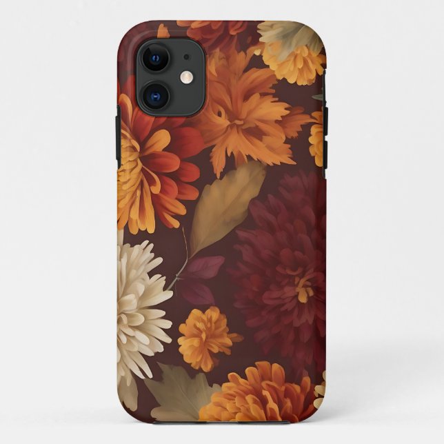 Funda De Case-Mate Para iPhone Otoño Marigolds Chrysanthemums and Asters Pattern (Reverso)