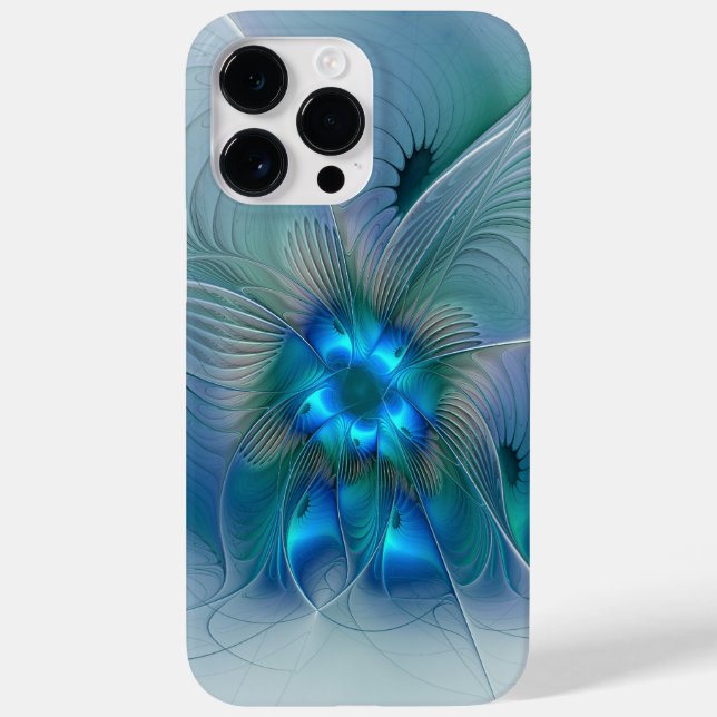 Funda De Case-Mate Para iPhone Ovaciones de pie, fractal azul turquesa abstracto (Reverso)