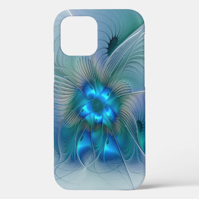 Funda De Case-Mate Para iPhone Ovaciones de pie, fractal azul turquesa abstracto (Reverso )