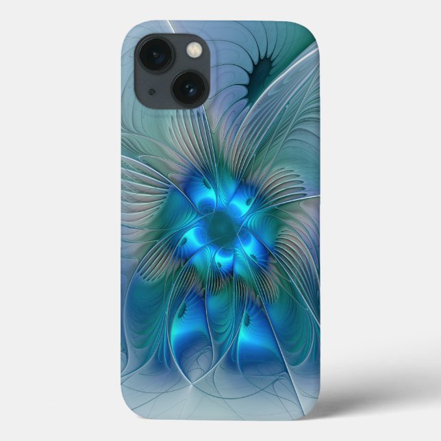 Funda De Case-Mate Para iPhone Ovaciones de pie, fractal azul turquesa abstracto (Reverso)