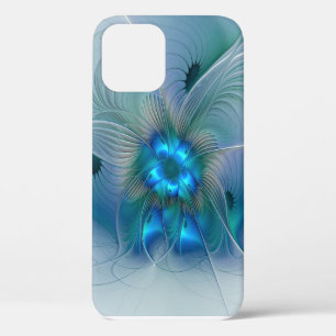 Funda Para iPhone 12 Pro Ovaciones de pie, fractal azul turquesa abstracto