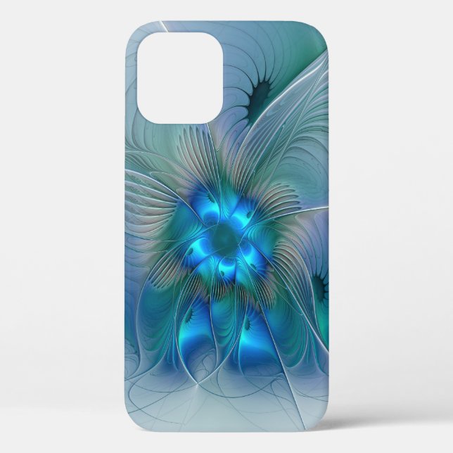 Funda De Case-Mate Para iPhone Ovaciones de pie, fractal azul turquesa abstracto (Reverso )