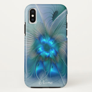 Funda Para iPhone X Ovaciones de pie, nombre de arte fractal azul abst