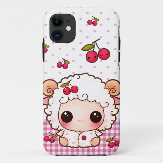 Funda De Case-Mate Para iPhone Ovejas del bebé de Kawaii y cerezas lindas (Reverso)