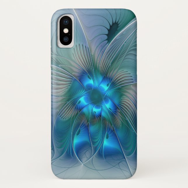 Funda De Case-Mate Para iPhone Ovejas en pie, abstracto fractal turquesa azul (Reverso)