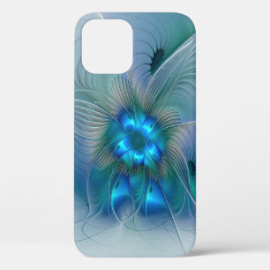 Funda Para iPhone 12 Pro Ovejas en pie, abstracto fractal turquesa azul
