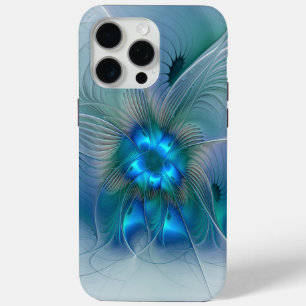 Funda Para iPhone 15 Pro Max Ovejas en pie, abstracto fractal turquesa azul