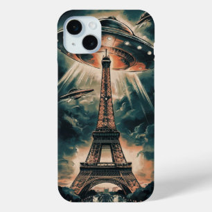 Funda Para iPhone 15 Mini OVNI sobre la Torre Eiffel