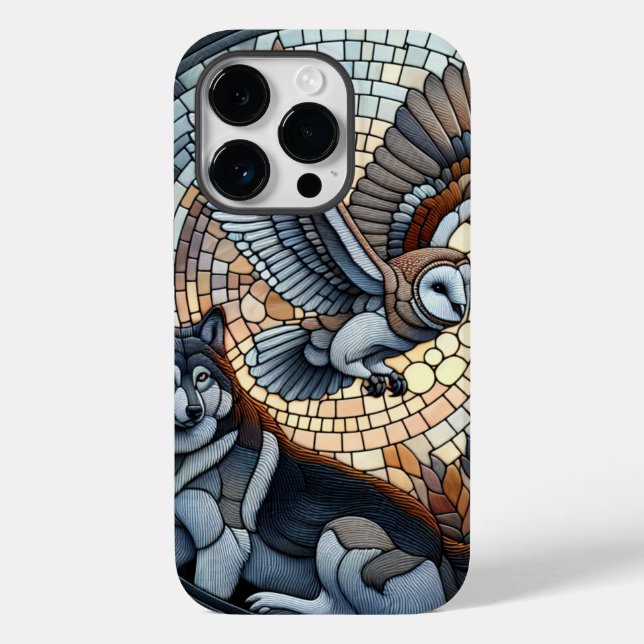 Funda De Case-Mate Para iPhone Owl and Wolf Mosaic Ai Art (Reverso )