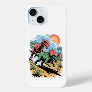 Funda Para iPhone 15 Pachyrhinosaurus corriendo más allá de un Carnotau