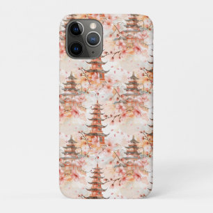 Funda Para iPhone 11 Pro Pagoda china acuarela con flores de cerezo (1)