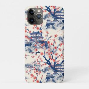 Funda Para iPhone 11 Pro Pagoda Japonesa Flor de Cerezo Crema Azul